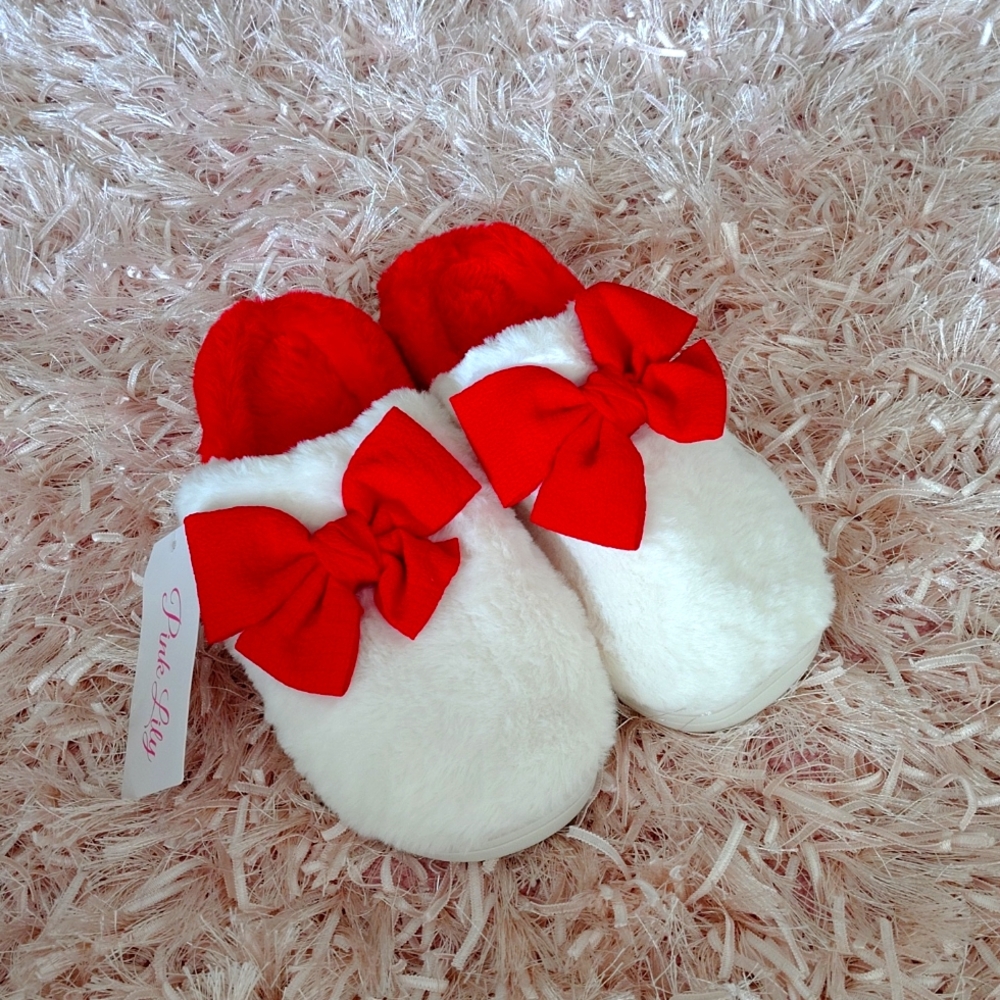 Pink Like Red Fur Slippers with Bows